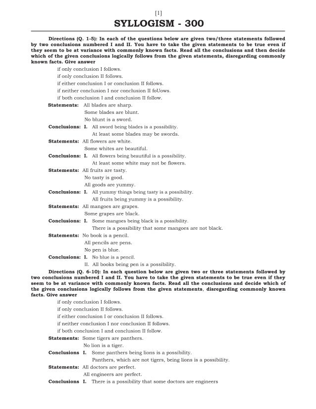 Syllogism Questions And Answers Pdf